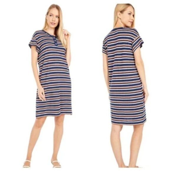 Madewell Women's Bengali T-Shirt Dress - Indigo Striped Henley, XX-Small (XXS) - Picture 6 of 7